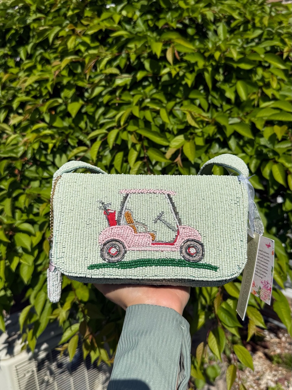 TikTok Viral Beaded Green Golf Cart Shoulder Bag NWT HANDMADE IN INDIA